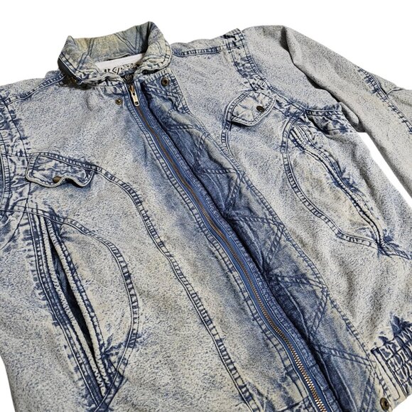 Vintage Van Cort Denim Jacket M Acid Wash Distressed Stained Thrashed Bomber - Picture 6 of 16